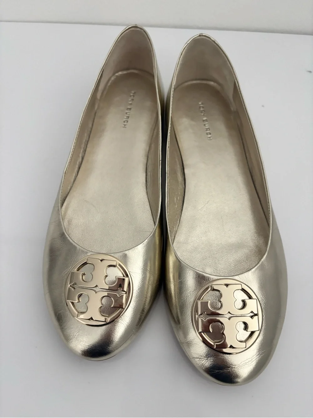 Tory Burch Gold Metallic Logo Ballet Flats